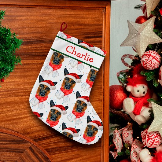かわいいジャーマンシェパードの柄 犬の名前 ラージクリスマスストッキング