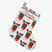かわいいジャーマンシェパードの柄 犬の名前 ラージクリスマスストッキング (正面 (吊り時))