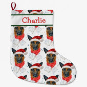 かわいいジャーマンシェパードの柄 犬の名前 ラージクリスマスストッキング (正面)