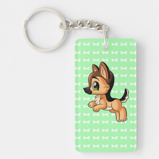 かわいいジャーマン・シェパードの子犬の倍はKeychain味方しました キーホルダー (正面)
