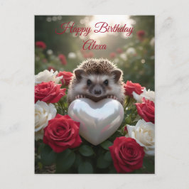 かわいいジューンのハートの真珠を持つハリネズミ ポストカード