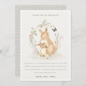 かわいいジョーママカンガルーフローラリースベビーシャワー サンキューカード (正面/裏面)