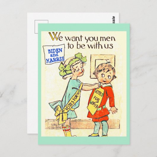 かわいいジョー・バイデン&カマラ・ハリス ヴィンテージ サフラジェット ポストカード (正面/裏面)