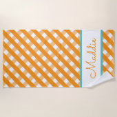 かわいいジンガムパーソナライズされたビーチタオル ビーチタオル (正面)