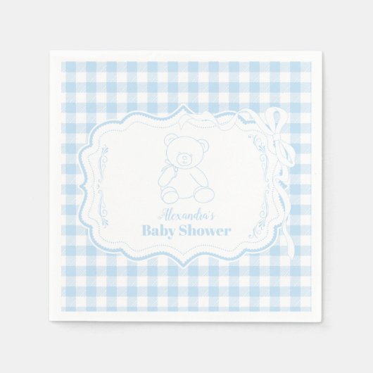 かわいいジンガムフランスのテディベア赤ちゃんシャワー スタンダードカクテルナプキン (正面)
