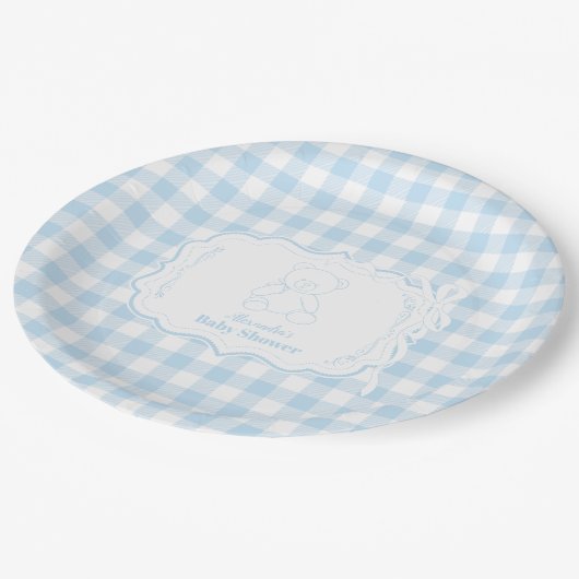 かわいいジンガムフランスのテディベア赤ちゃんシャワー ペーパープレート (アングル)