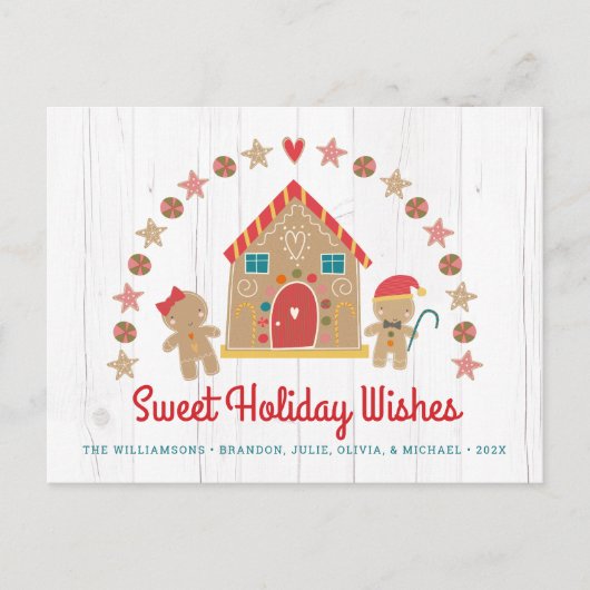 かわいいジンガーブレッドクッキーハウススウィートウィッシュ素朴 シーズンポストカード (正面)