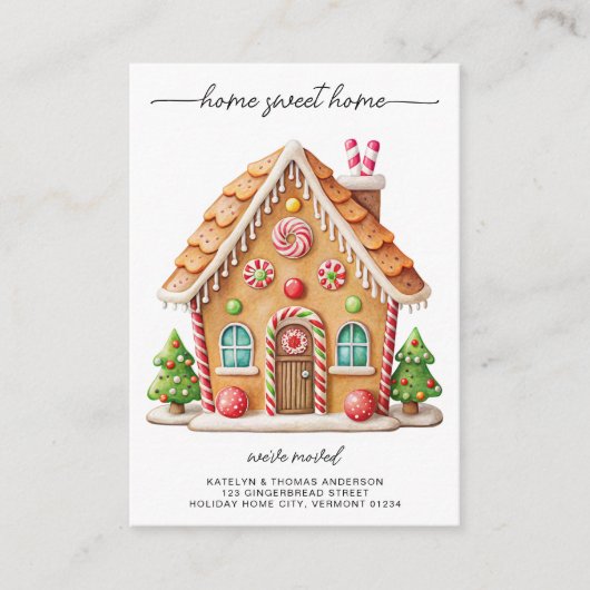 かわいいジンガーブレッドハウスニューアドレスホリデームービング エンクロージャーカード (正面)