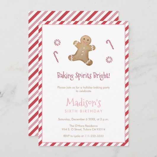 かわいいジンガーブレッドホリデーズベーキング誕生日パーティーin 招待状 (正面/裏面)