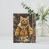 かわいいジンジャーの猫がお買い物 ポストカード (スタンド正面)