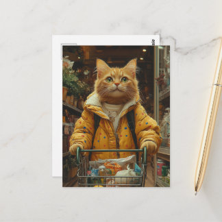 かわいいジンジャーの猫がお買い物 ポストカード
