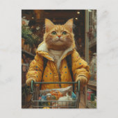 かわいいジンジャーの猫がお買い物 ポストカード (正面)