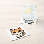 かわいいジンジャーの猫のイラスト スクエアペーパーコースター (インサイチュ)