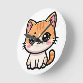 かわいいジンジャーの猫のイラスト ラウンド壁時計 (傾斜)