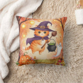 かわいいジンジャーウィッチキャットハロウィーン枕 クッション (ブランケット)