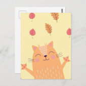 かわいいジンジャーオレンジキャッ遊トの紅葉 ポストカード (正面/裏面)