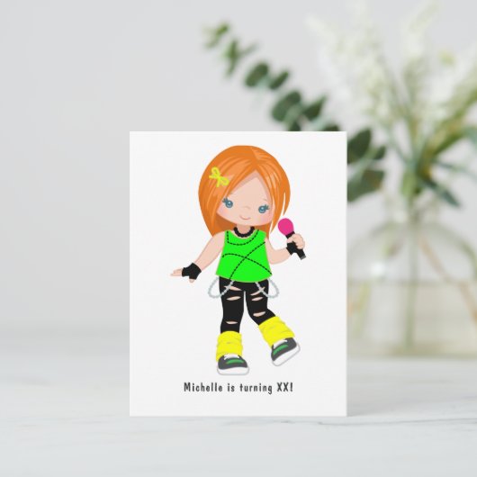 かわいいジンジャーガールロックスターバースデーパーティー ポストカード (スタンド正面)