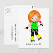 かわいいジンジャーガール ロックスター バースデーパーティ ポストカード (正面/裏面)