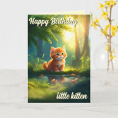 かわいいジンジャーキッテン「リトルキッテン」誕生日 カード (黄色い花)
