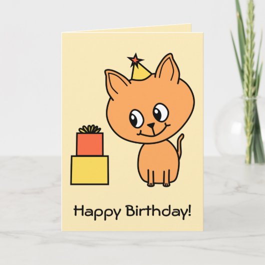 かわいいジンジャーキットン誕生日帽子をかぶって。 カード (正面)