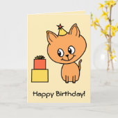 かわいいジンジャーキットン誕生日帽子をかぶって。 カード (黄色い花)