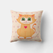 かわいいジンジャーキティ猫の漫画とハートのコーラル クッション (裏面)