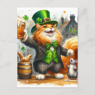 かわいいジンジャーキャットとビールセントパス付きマウス ポストカード