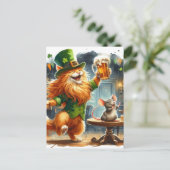 かわいいジンジャーキャットとビールセントパス付きマウス ポストカード (スタンド正面)