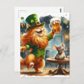 かわいいジンジャーキャットとビールセントパス付きマウス ポストカード (正面/裏面)