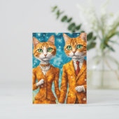 かわいいジンジャーキャットカップル ポストカード (スタンド正面)