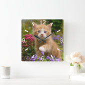 かわいいジンジャーキャットキットインガーデンフォトダイヤルプレート スクエア壁時計 (ホーム)