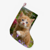かわいいジンジャーキャットキットインザガーデンフォトポートレート スモールクリスマスストッキング (正面 (吊り時))