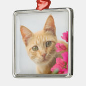 かわいいジンジャーキャットキットンがあなたを見ている写真 – メタルオーナメント (左)