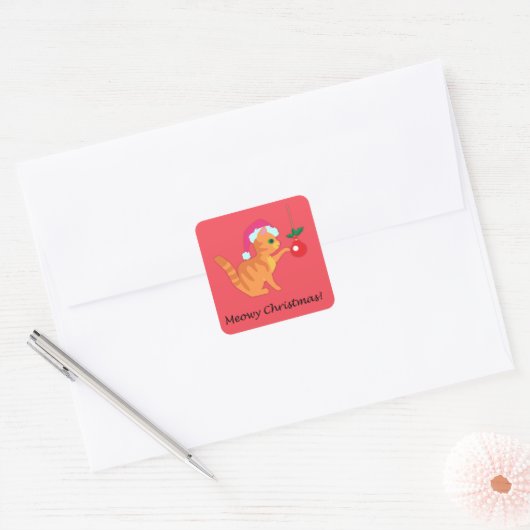 かわいいジンジャーキャットクリスマス スクエアシール (封筒)