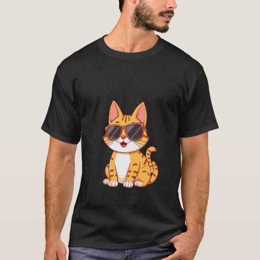 かわいいジンジャーキャットサングラス 楽しい夏の芸術 Tシャツ (正面)