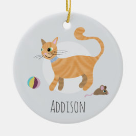 かわいいジンジャーキャットポープリントハッピーホリデー セラミックオーナメント