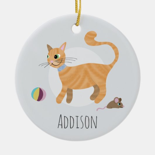 かわいいジンジャーキャットポープリントハッピーホリデー セラミックオーナメント (正面)