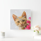 かわいいジンジャーキャット子猫ちゃん写真見て – ダイヤルプレート スクエア壁時計 (ホーム)