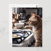 かわいいジンジャーキャット料理エッグズフォーブレックファースト ポストカード (正面/裏面)