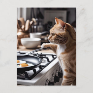 かわいいジンジャーキャット料理エッグズフォーブレックファースト ポストカード