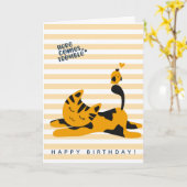 かわいいジンジャーキャット – キッズ誕生日 カード (黄色い花)