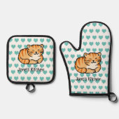 かわいいジンジャーキャット（名前） 鍋つかみ&鍋敷きセット (正面)