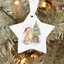 かわいいジンジャークラブサンタ帽子クリスマスオーナメント | 猫