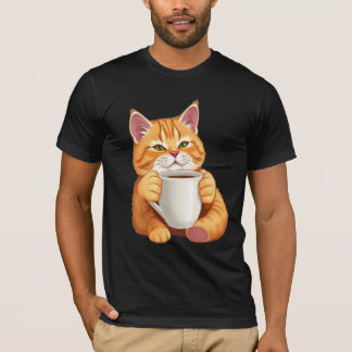 かわいいジンジャータビー猫のコーヒーグラフィック Tシャツ