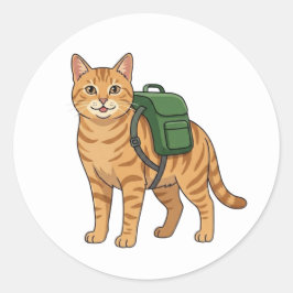 かわいいジンジャータビー猫のリュック姿 ラウンドシール