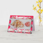 かわいいジンジャータビー猫遊のウールクリスマスカード カード (黄色い花)