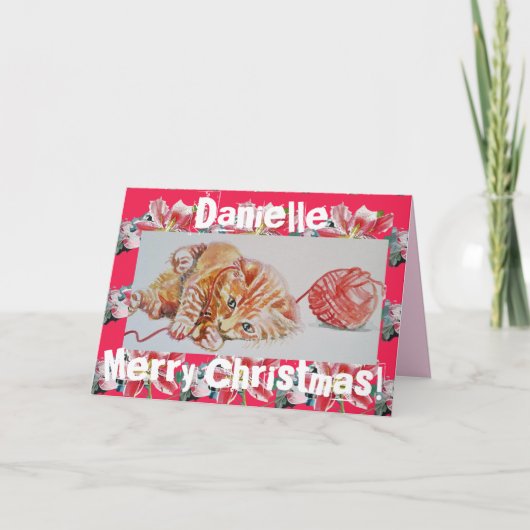 かわいいジンジャータビー猫遊のウールクリスマスカード カード (正面)