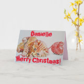 かわいいジンジャータビー猫遊のウールクリスマスカード カード (黄色い花)