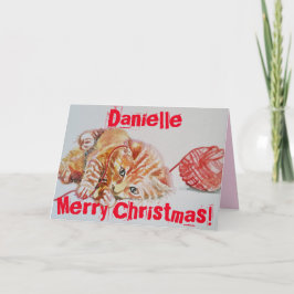 かわいいジンジャータビー猫遊のウールクリスマスカード カード