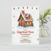 かわいいジンジャーハウス飾り付けクリスマスパーティー 招待状 (スタンド正面)